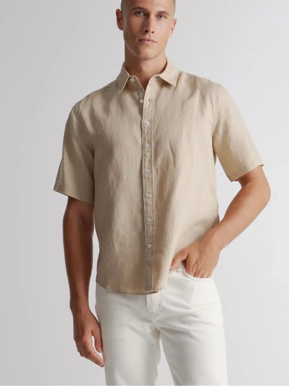 Quince NWT 100% European Linen Relaxed Short Sleeve Shirt Medium in Driftwood - Picture 2 of 10